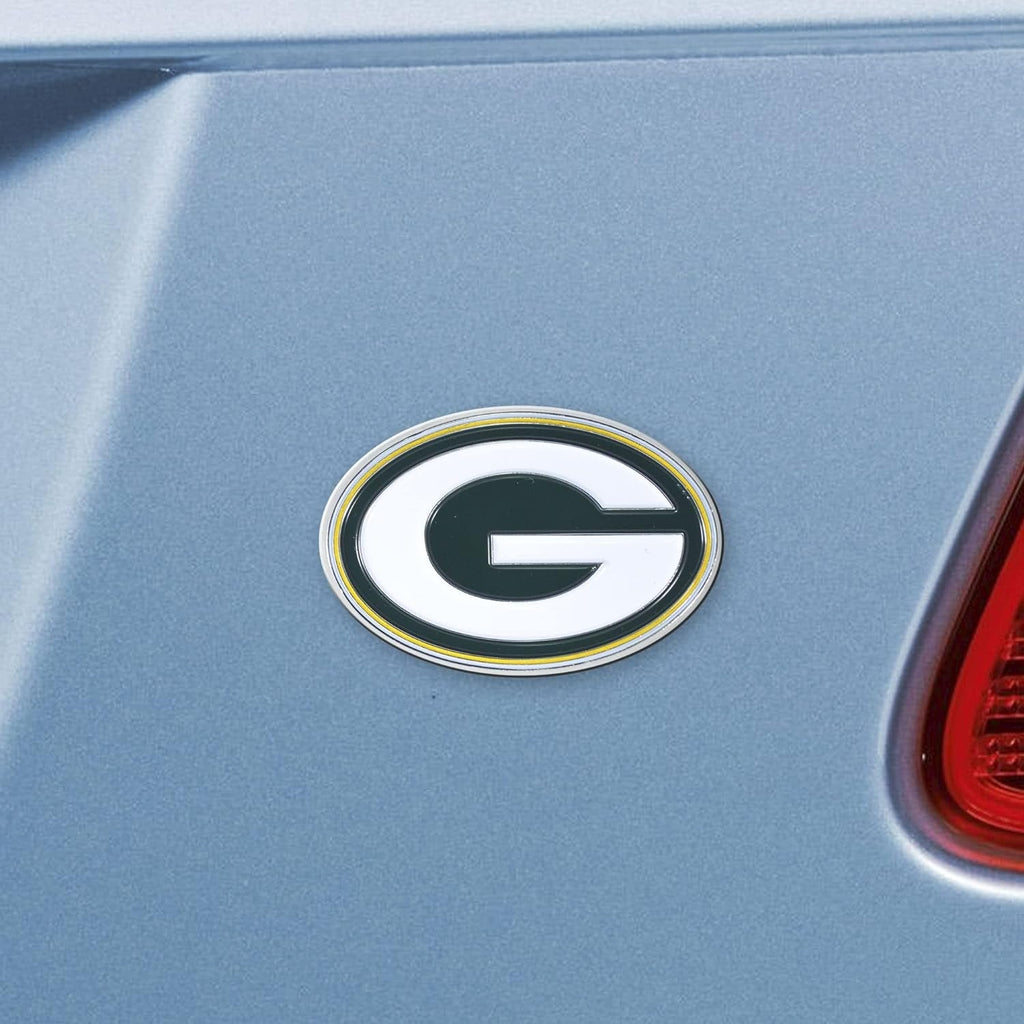 Green Bay Packers Solid Metal Color Auto Emblem, Raised, Adhesive Tape Backing