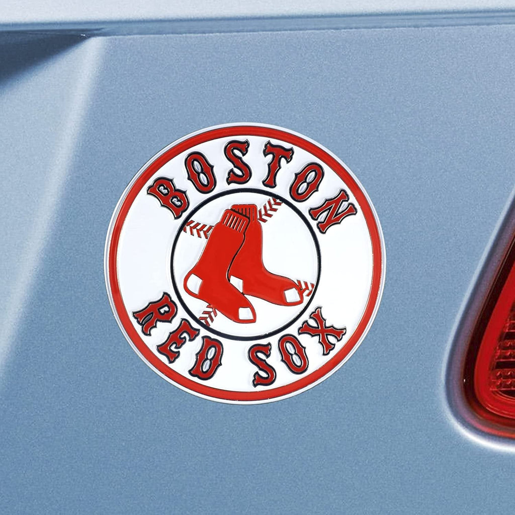 Boston Red Sox Premium Solid Metal Raised Auto Emblem, Color Circle Logo, Shape Cut, Adhesive Backing
