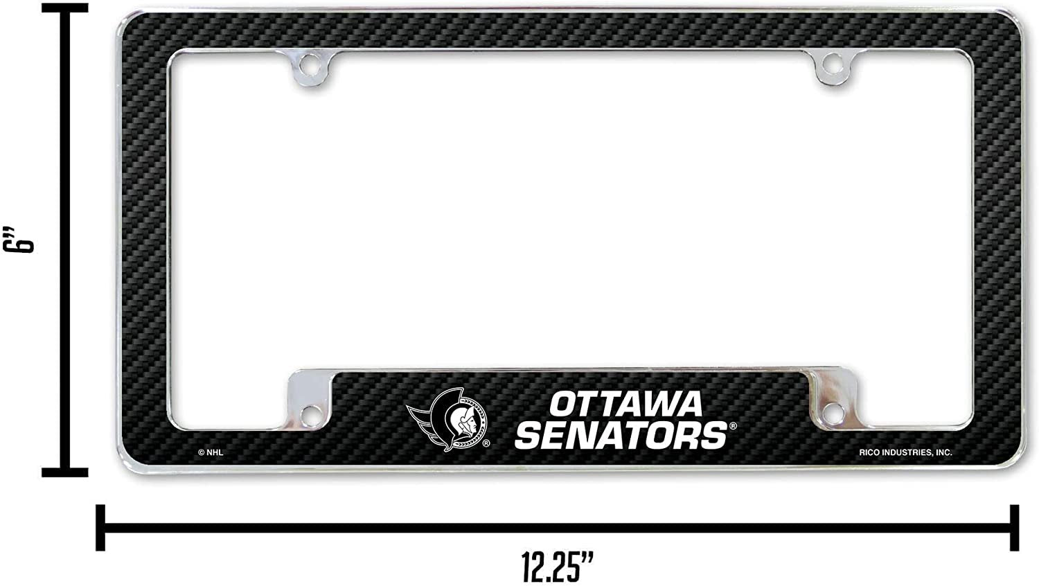 Ottawa Senators Metal License Plate Frame Chrome Tag Cover Carbon Fiber Design 6x12 Inch