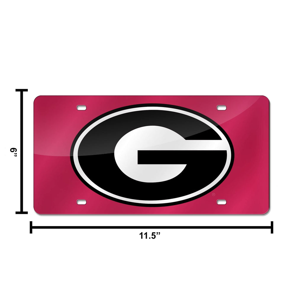 University of Georgia Bulldogs Premium Laser Cut Tag License Plate, Red, Mirrored Acrylic Inlaid, 12x6 Inch