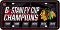 Chicago Blackhawks Metal Auto Tag License Plate, 6-Time Stanley Cup Champions, 6x12 Inch