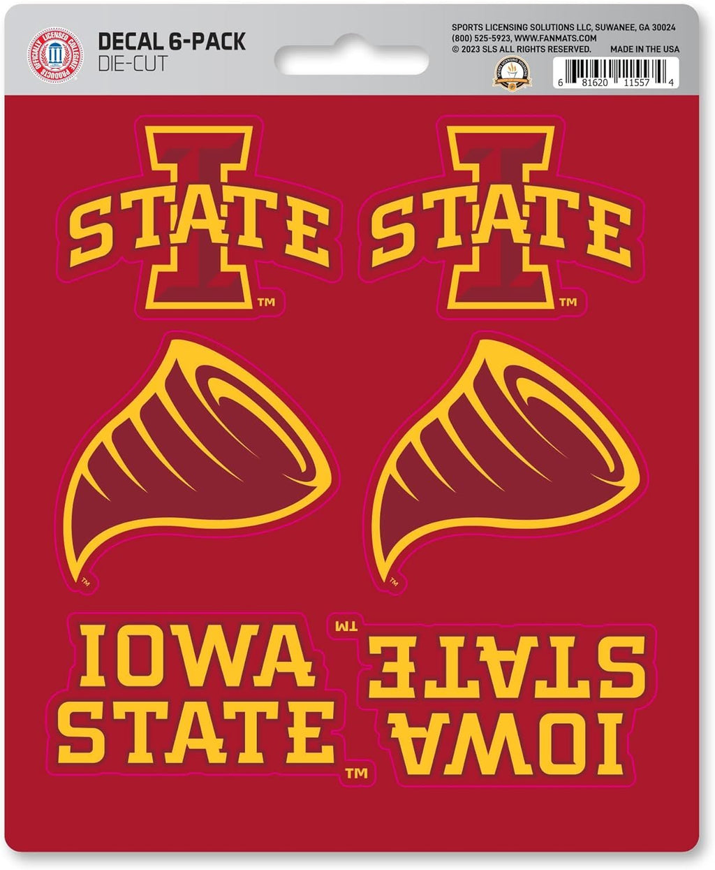 Iowa State University Cyclones 6-Piece Decal Sticker Set, 5x6 Inch Sheet, Gift for football fans for any hard surfaces around home, automotive, personal items