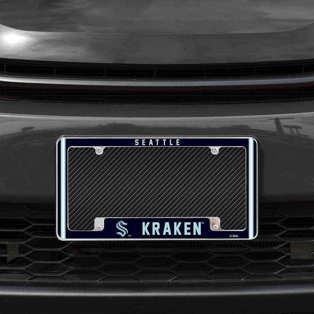 Seattle Kraken Metal License Plate Frame Chrome Tag Cover Alternate Design 6x12 Inch