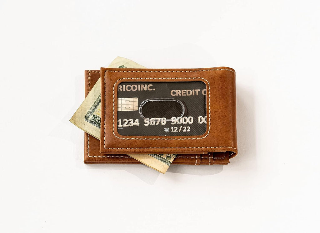 Rico Industries NFL Chicago Bears Premium Laser Engraved Vegan Brown Leather Front Pocket Wallet - Compact and Slim yet Sturdy Design - Perfect to Show Your Team Pride or Gift