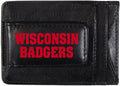 University of Wisconsin Badgers Black Leather Wallet, Front Pocket Magnetic Money Clip, Printed Logo