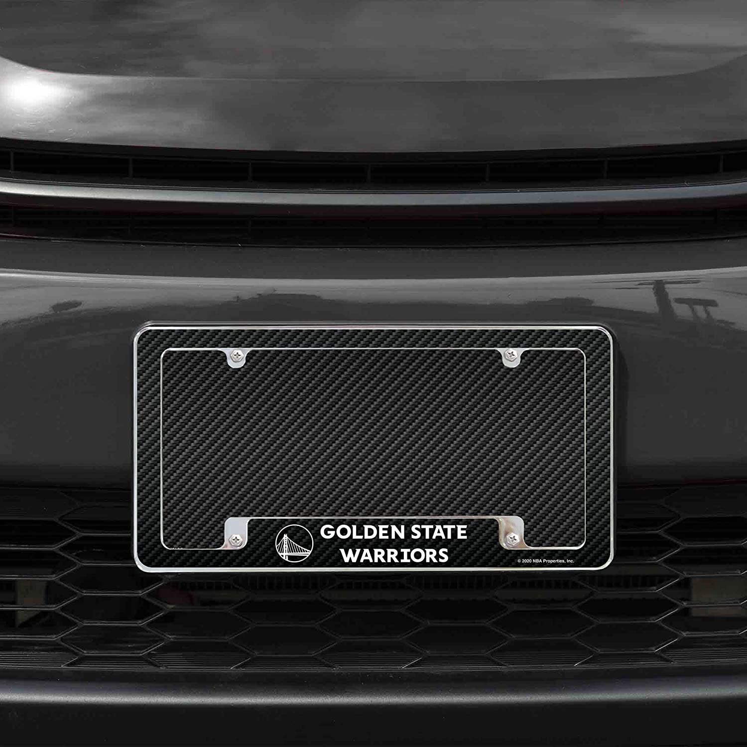 Golden State Warriors Metal License Plate Frame Chrome Tag Cover Carbon Fiber Design 6x12 Inch