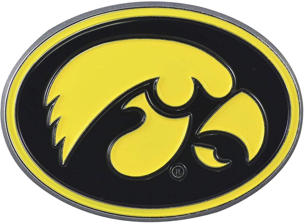 University of Iowa Hawkeyes Premium Solid Metal Raised Auto Emblem, Team Color, Shape Cut, Adhesive Backing