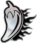 University of Louisiana Lafayette Ragin Cajuns Premium Solid Metal Raised Auto Emblem, Pepper Logo, Shape Cut, Adhesive Backing