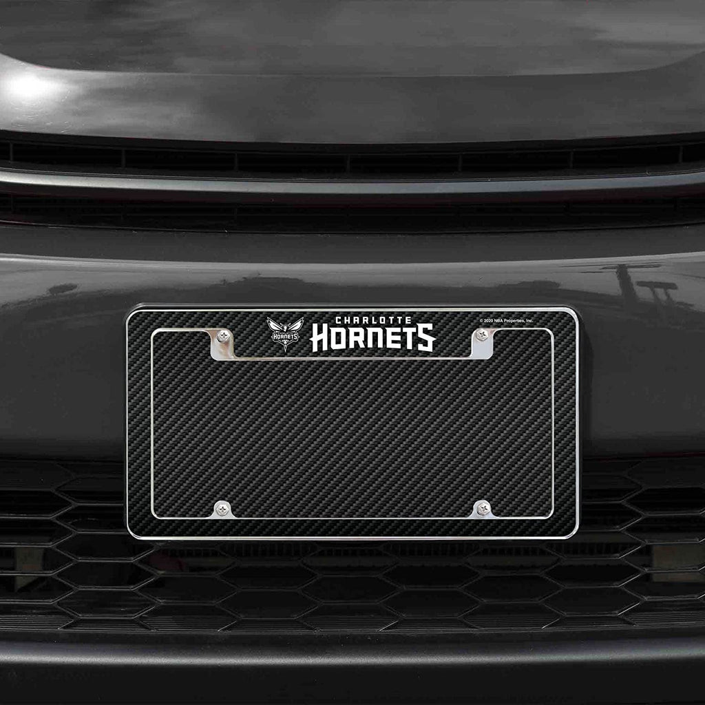 Charlotte Hornets Metal License Plate Frame Tag Cover Carbon Fiber Design 12x6 Inch