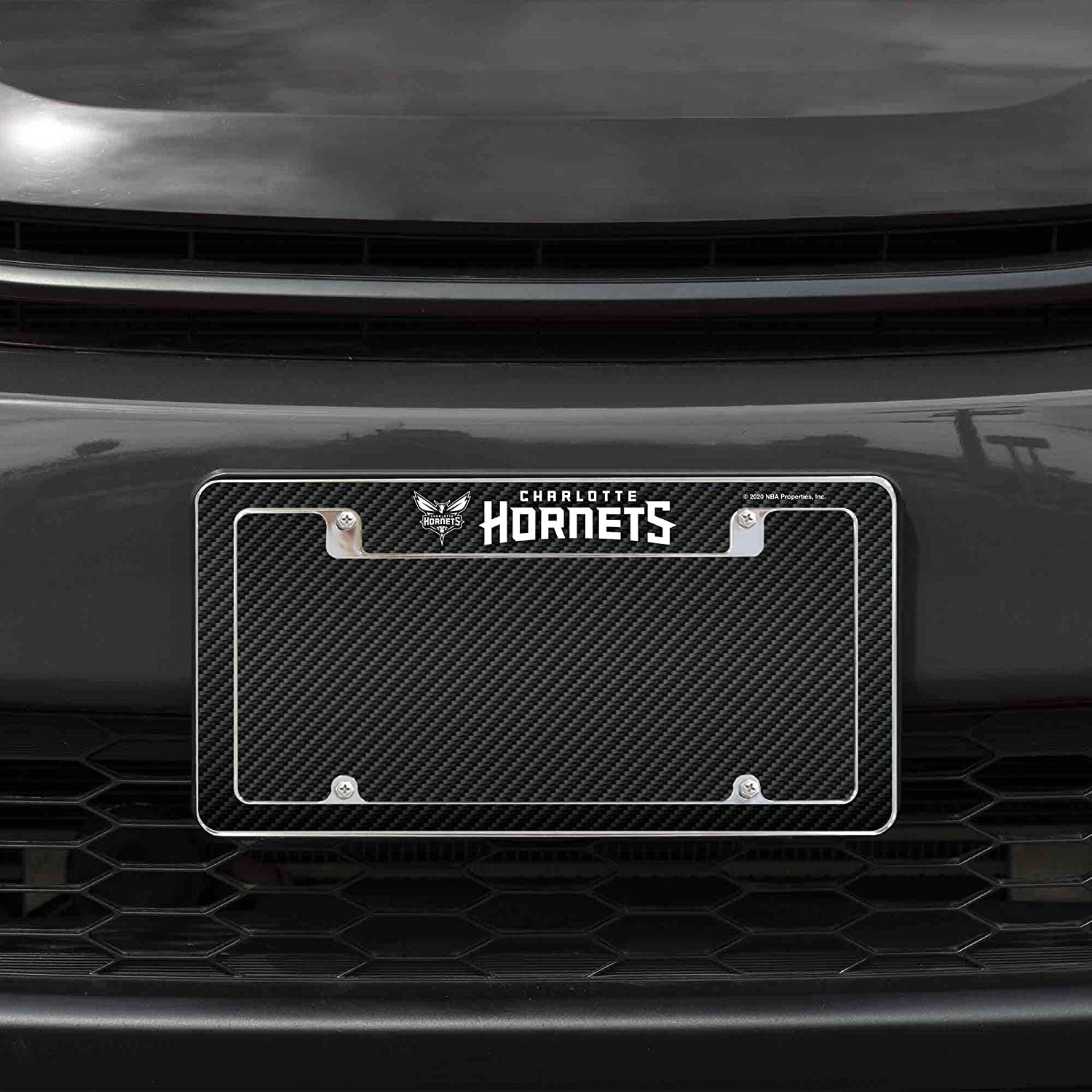 Charlotte Hornets Metal License Plate Frame Tag Cover Carbon Fiber Design 12x6 Inch