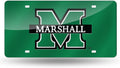 Marshall University Thundering Herd Premium Laser Cut Tag License Plate, Green, Mirrored Acrylic Inlaid, 12x6 Inch