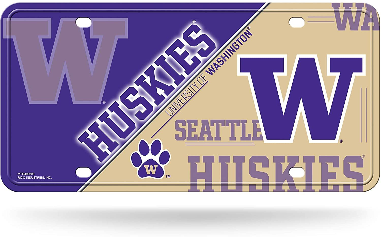 University of Washington Huskies Metal Auto Tag License Plate, Split Design, 6x12 Inch