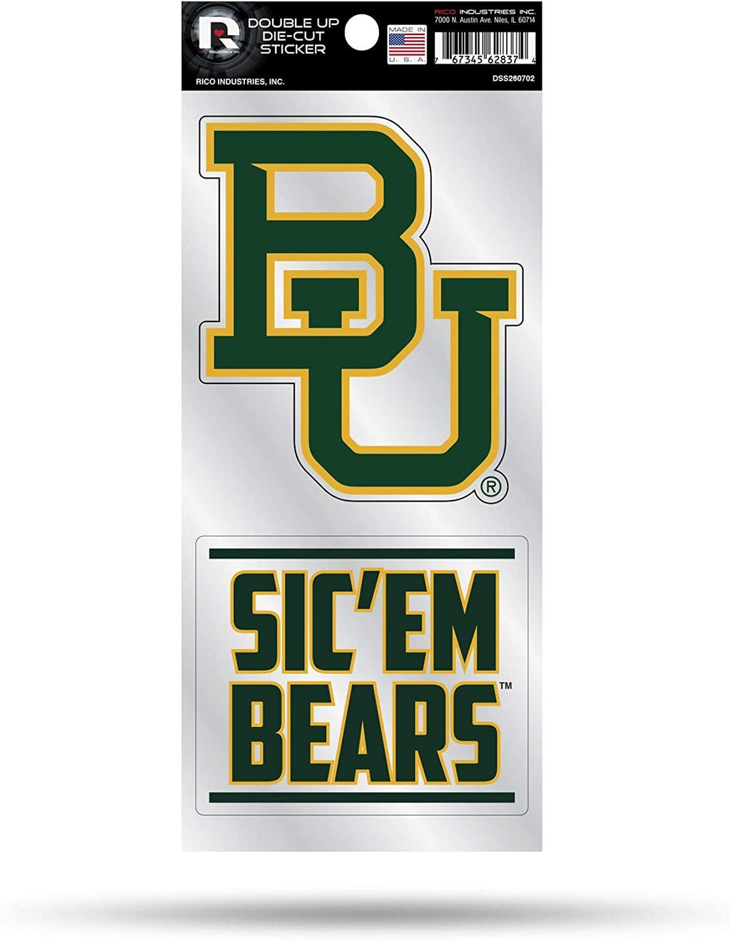 Baylor University Bears Double Up Die Cut Sticker Decal Sheet, 4x8 Inch