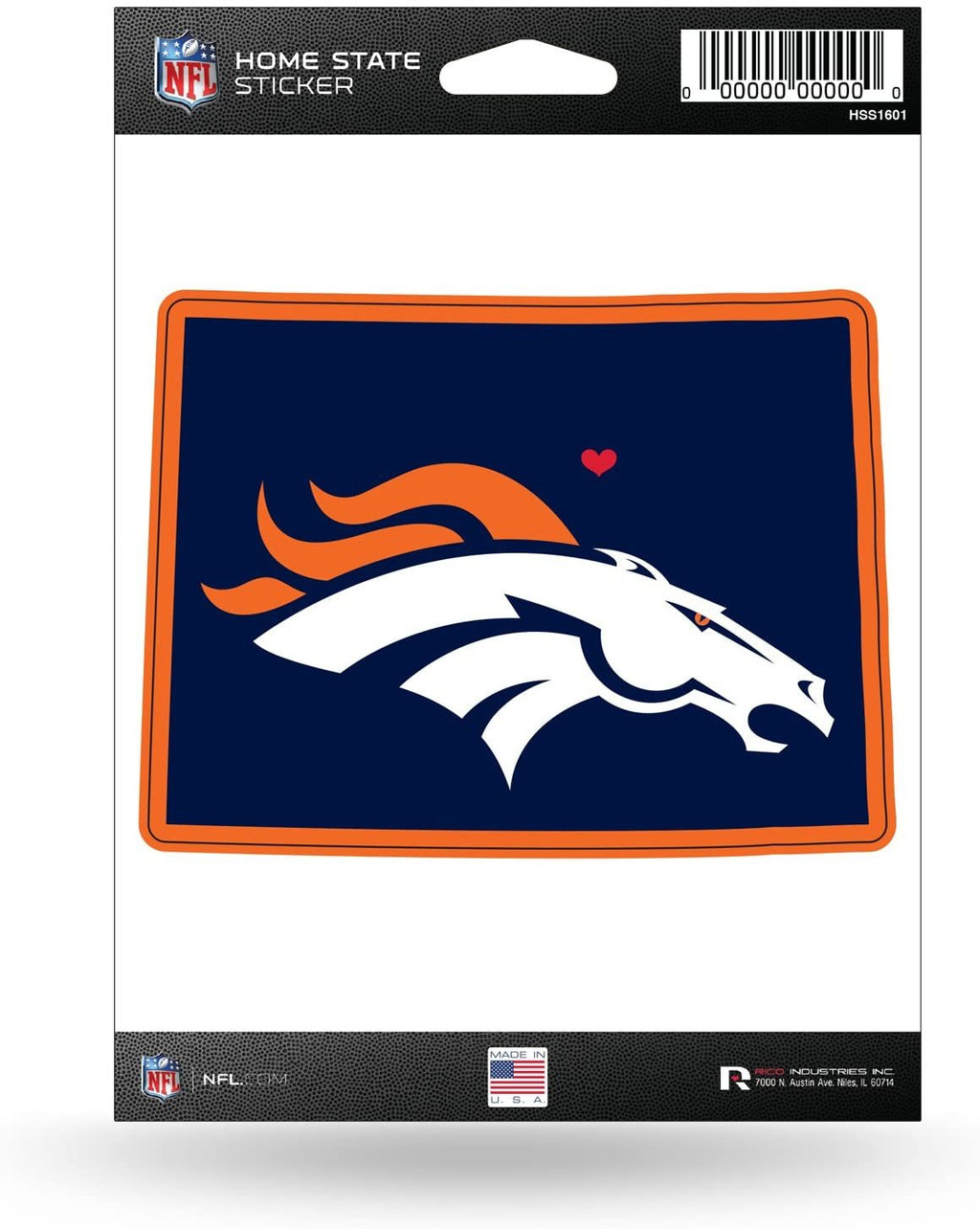 Denver Broncos 5 Inch Sticker Decal, Home State Design, Flat Vinyl, Full Adhesive Backing