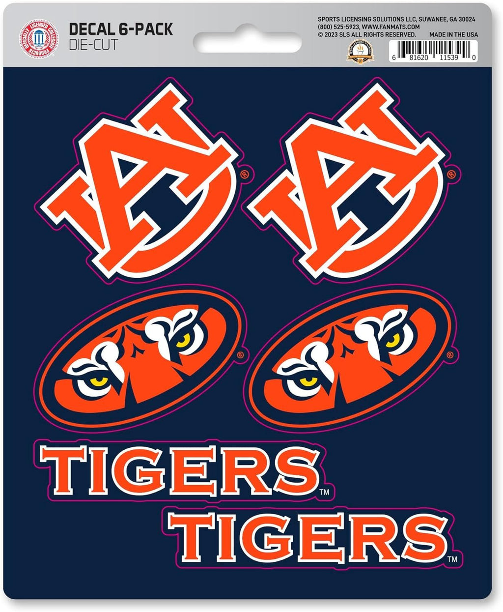 Auburn University Tigers 6-Piece Decal Sticker Set, 5x6 Inch Sheet, Gift for football fans for any hard surfaces around home, automotive, personal items