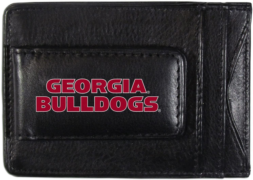 University of Georgia Bulldogs Black Leather Wallet, Front Pocket Magnetic Money Clip, Printed Logo