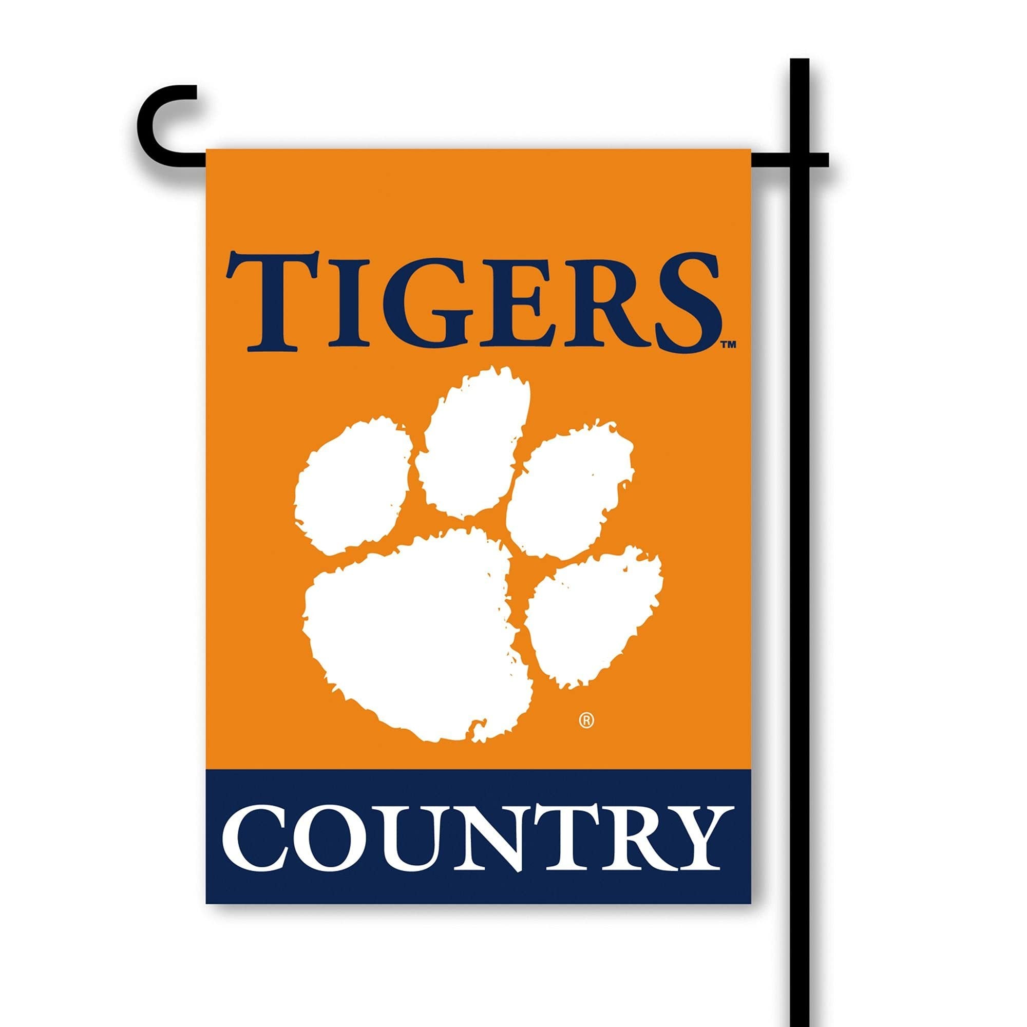 BSI PRODUCTS - Clemson Tigers 2-Sided Country Garden Flag - Includes Plastic Pole with Suction Cups - CLEM Football Pride - High Durability - Designed for Indoor & Outdoor Use - Great Gift Idea, White, One Size (83225)