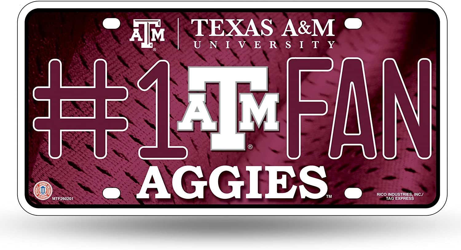 Texas A&M University Aggies Metal Auto Tag License Plate, #1 Fan Design, 6x12 Inch