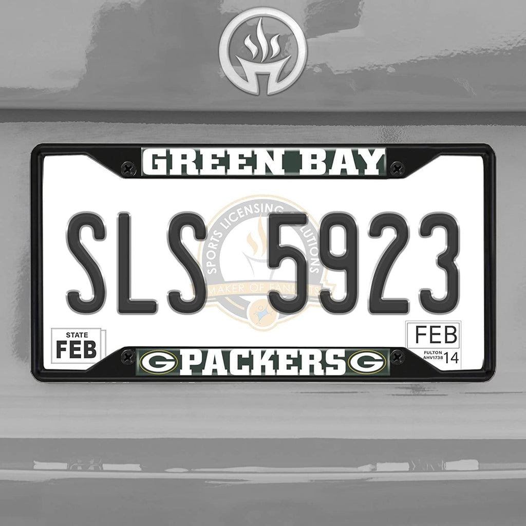 FANMATS 31356 Green Bay Packers Metal License Plate Frame Black Finish