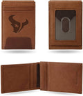Houston Texans Premium Brown Leather Wallet, Front Pocket Magnetic Money Clip, Laser Engraved