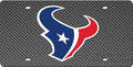 Houston Texans Premium Laser Cut Tag License Plate, Carbon Fiber Design, Mirrored Inlaid Acrylic, 12x6 Inch