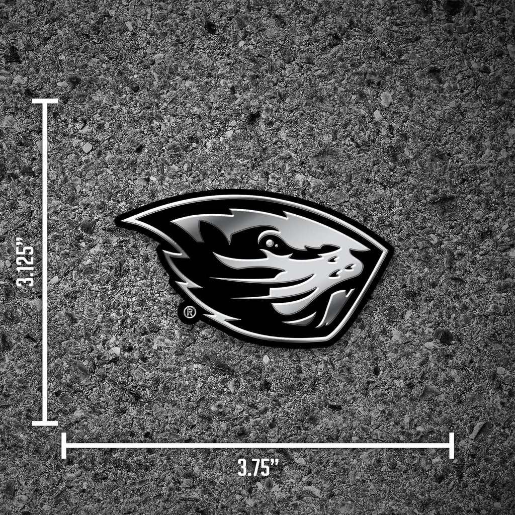 Oregon State University Beavers Auto Emblem, Silver Chrome Color, Raised Molded Plastic, Adhesive Tape Backing