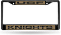 University of Central Florida Knights UCF Black Metal License Plate Frame Tag Cover, Laser Acrylic Mirrored Inserts, 12x6 Inch