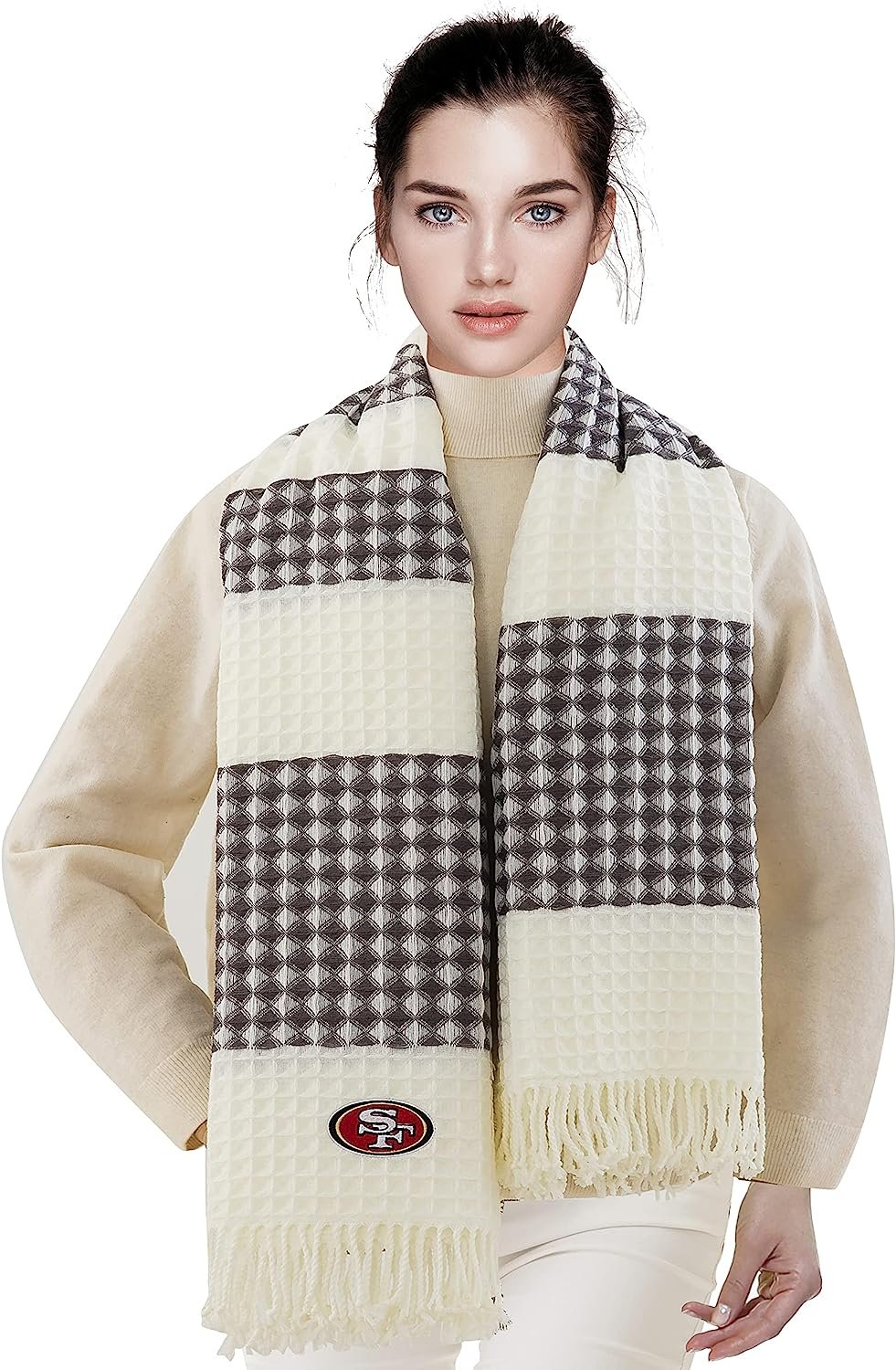 Northwest The Company NFL San Francisco 49ers Waffle Weave Jacquard Throw Blanket, 50" x 60", White/Grey
