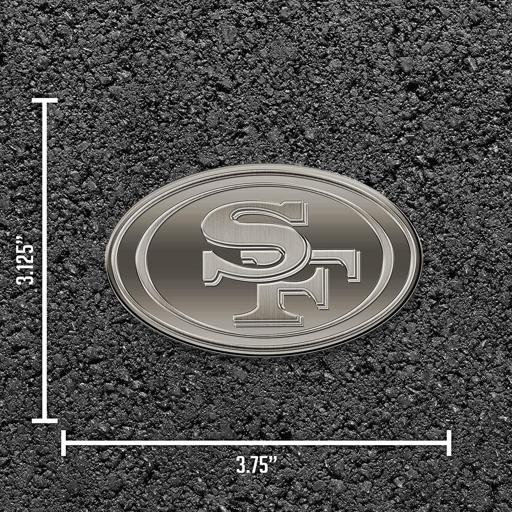 San Francisco 49ers Premium Solid Metal Raised Auto Emblem, Antique Nickel Finish, Shape Cut, Adhesive Backing