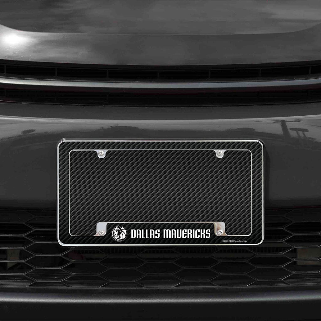 Dallas Mavericks Metal License Plate Frame Chrome Tag Cover Carbon Fiber Design 6x12 Inch