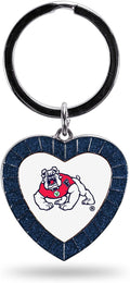 NCAA Fresno State Bulldogs NCAA Rhinestone Heart Colored Keychain, Navy, 3-inches in length
