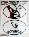 Arizona Cardinals 2-Piece White and Clear Euro Decal Sticker Set, 4x2.5 Inch Each