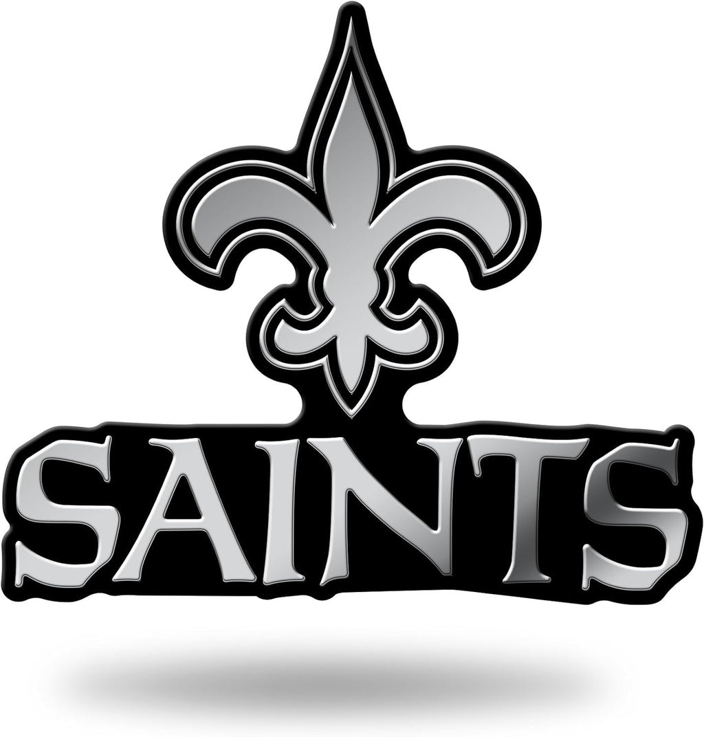 New Orleans Saints Auto Emblem, Silver Chrome Color, Raised Molded Plastic, 3.5 Inch, Adhesive Tape Backing