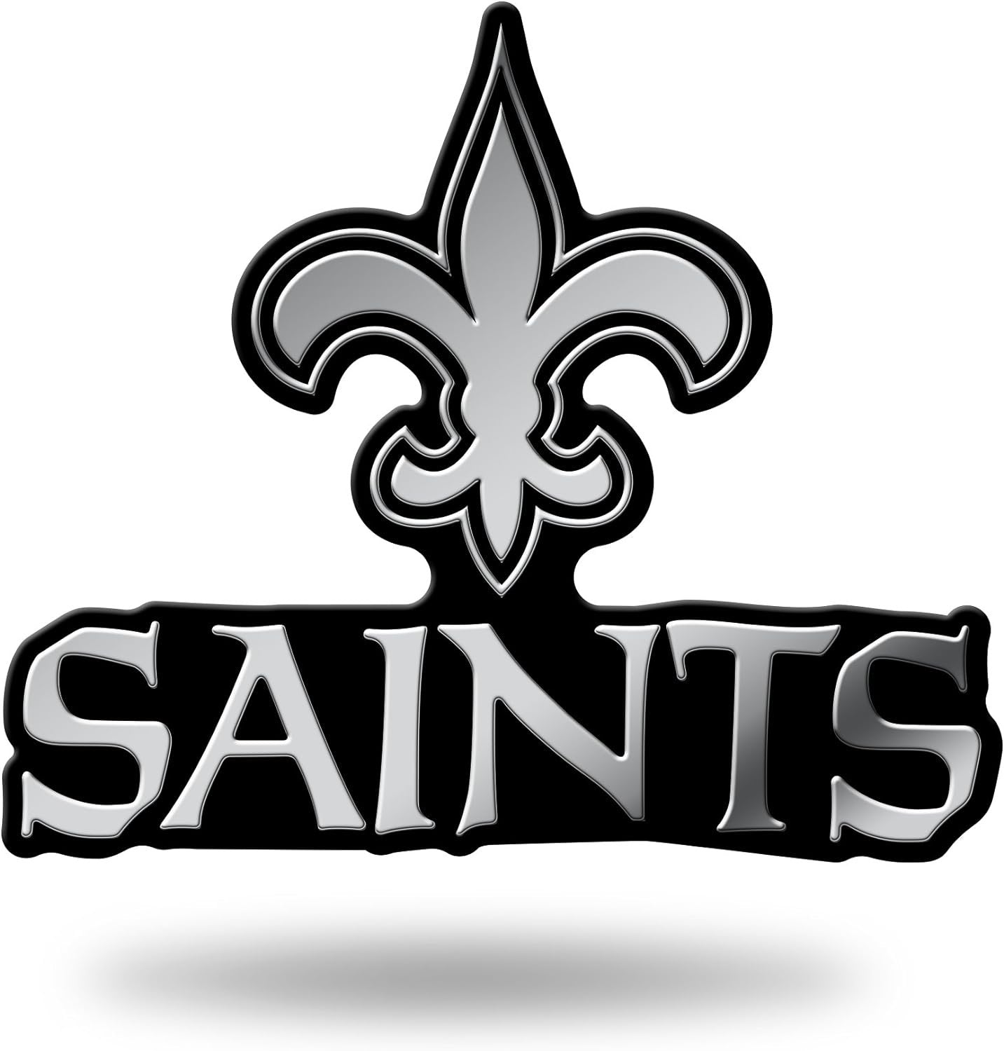 New Orleans Saints Auto Emblem, Silver Chrome Color, Raised Molded Plastic, 3.5 Inch, Adhesive Tape Backing