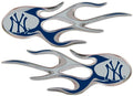 New York Yankees Pair of Decal Sticker Emblem, Air Puffed Raised, Micro Flame Design, Full Adhesive Backing, 2x5 Inch Each