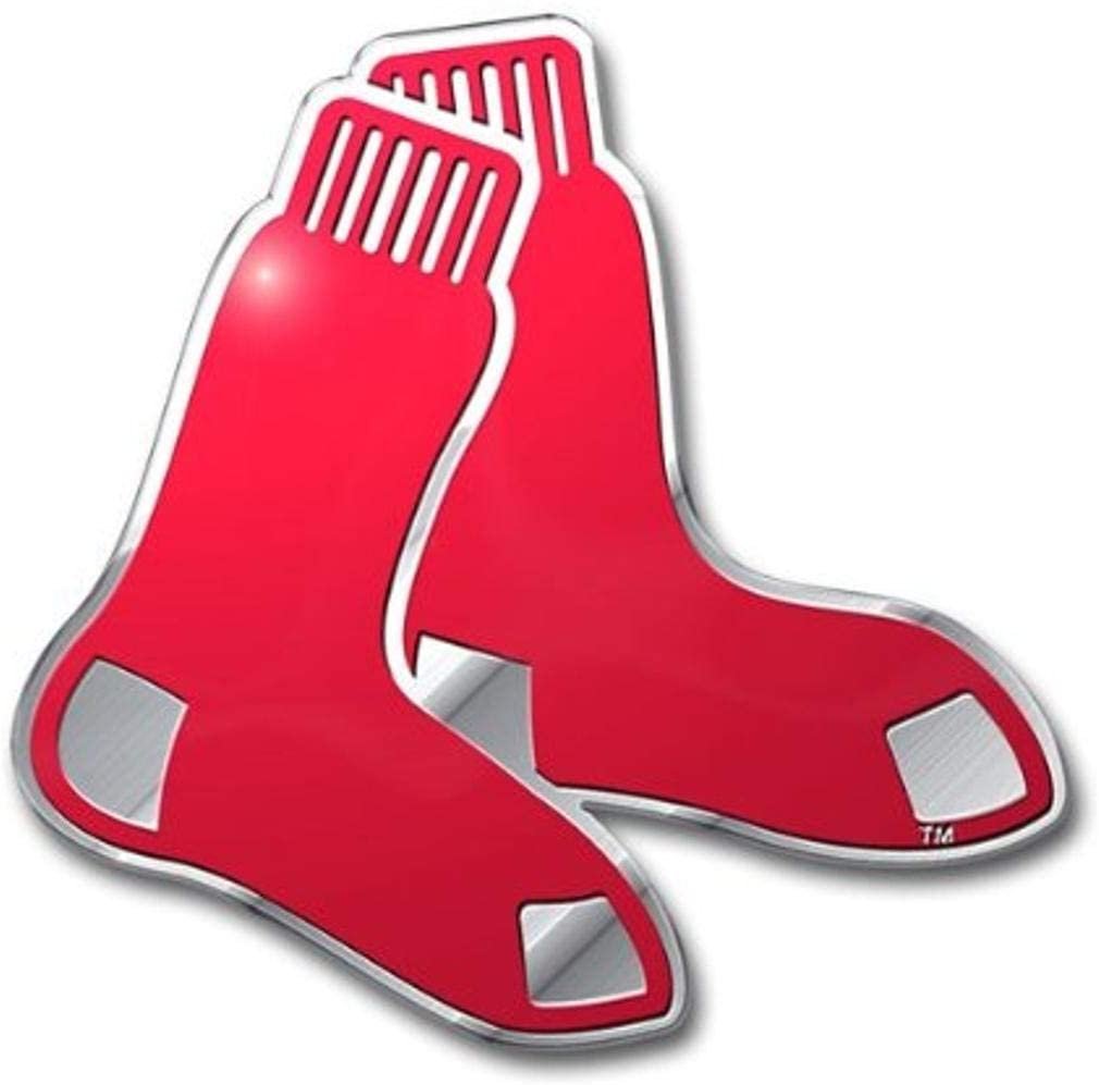 Boston Red Sox Auto Emblem, Aluminum Metal, Embossed Team Color, Raised Decal Sticker, Full Adhesive Backing