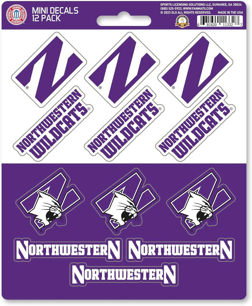 Northwestern University Wildcats 12-Piece Mini Decal Sticker Set, 5x6 Inch Sheet, Gift for football fans for any hard surfaces around home, automotive, personal items