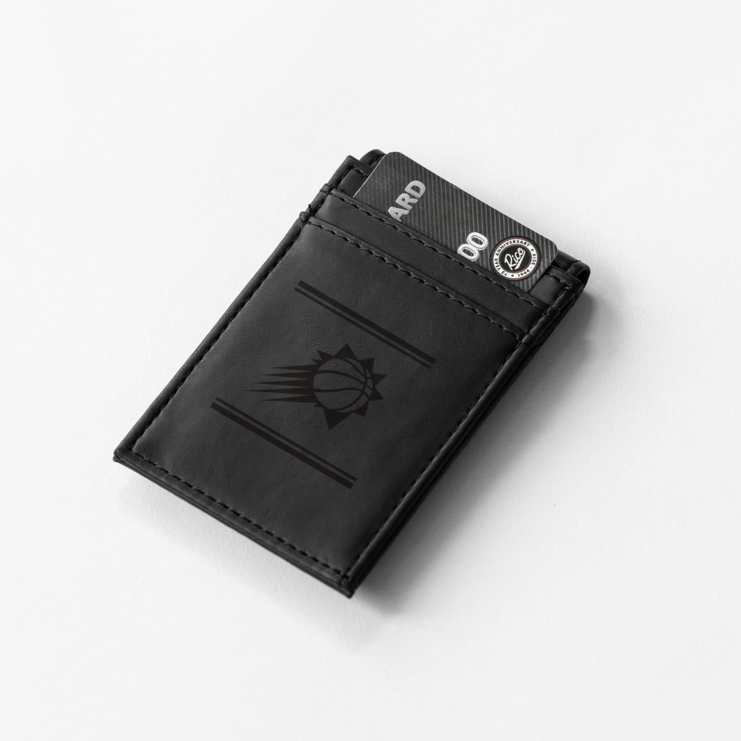 Phoenix Suns Premium Black Leather Wallet, Front Pocket Magnetic Money Clip, Laser Engraved, Vegan