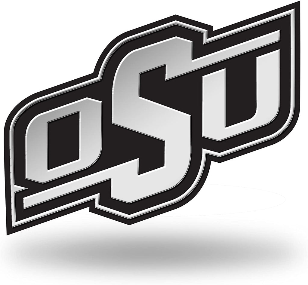 Oklahoma State University Cowboys Silver Chrome Color Auto Emblem, Raised Molded Plastic, 3.5 Inch, Adhesive Tape Backing