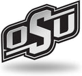 Oklahoma State University Cowboys Silver Chrome Color Auto Emblem, Raised Molded Plastic, 3.5 Inch, Adhesive Tape Backing