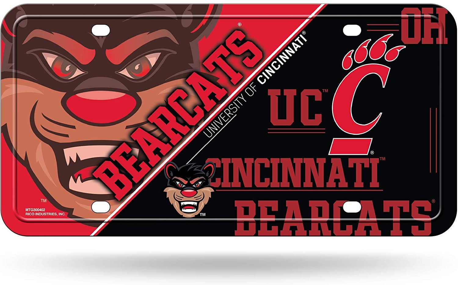 University of Cincinnati Bearcats Metal Auto Tag License Plate, Split Design, 6x12 Inch