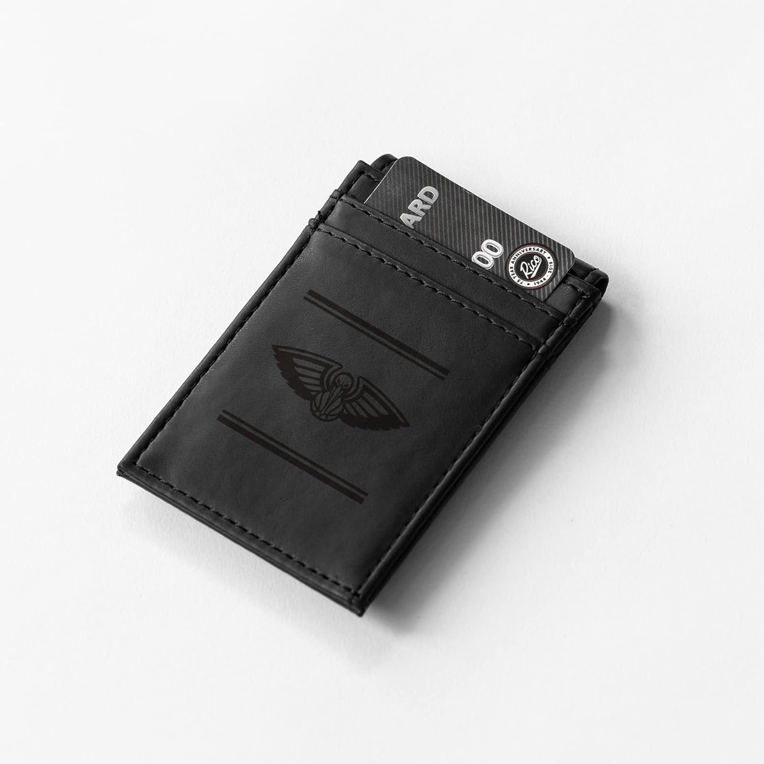 New Orleans Pelicans Premium Black Leather Wallet, Front Pocket Magnetic Money Clip, Laser Engraved, Vegan