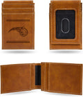 Rico Industries NBA Orlando Magic Premium Laser Engraved Vegan Brown Leather Front Pocket Wallet - Compact and Slim yet Sturdy Design - Perfect to Show Your Team Pride or Gift
