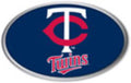 Minnesota Twins Premium Aluminum Metal Auto Emblem, Raised 3D Effect, Oval Shape, Full Adhesive Backing