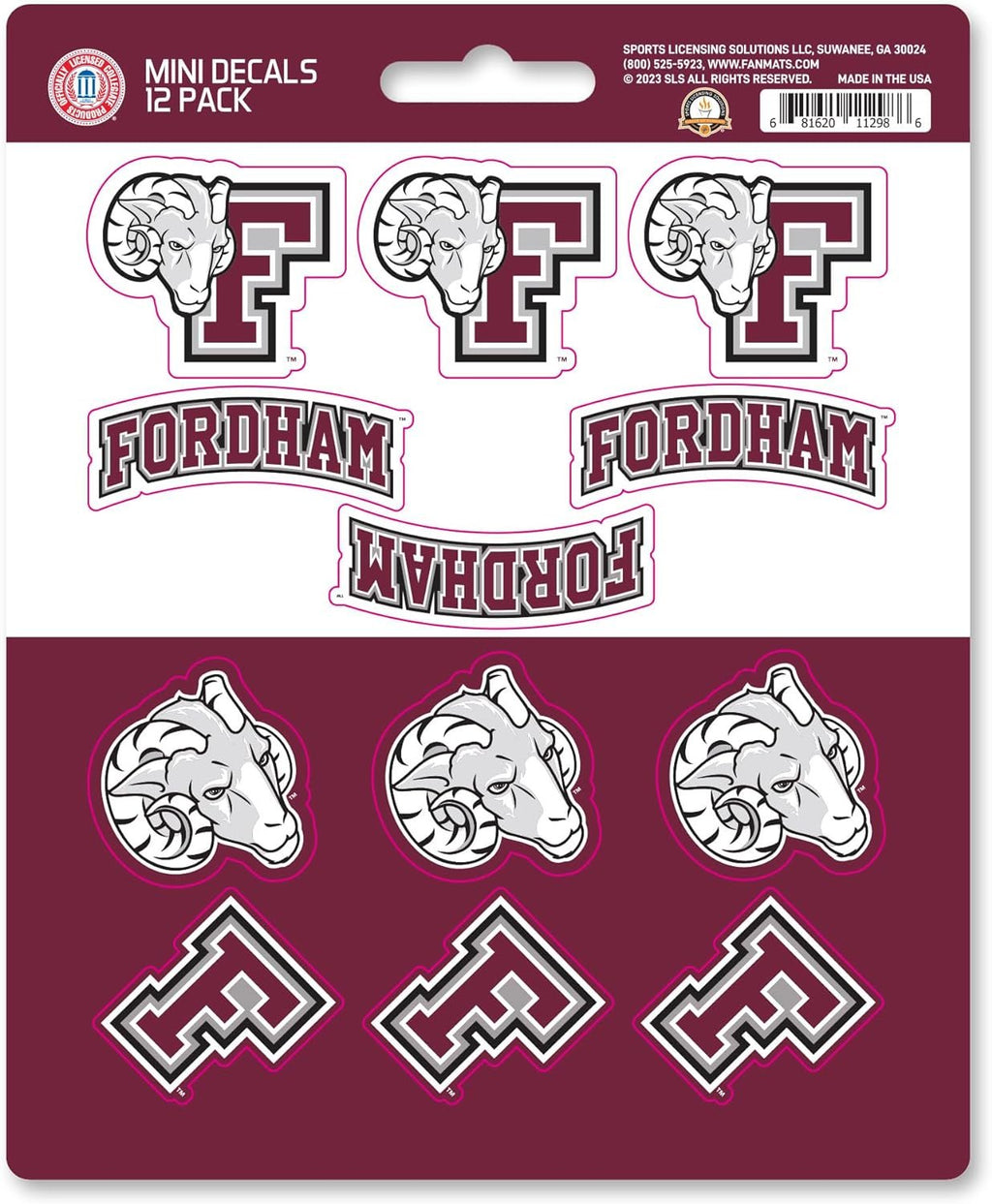 Fordham University Rams 12-Piece Mini Decal Sticker Set, 5x6 Inch Sheet, Gift for football fans for any hard surfaces around home, automotive, personal items