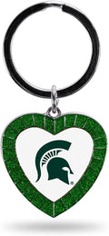 NCAA Michigan State Spartans NCAA Rhinestone Heart Colored Keychain, Green, 3-inches in length