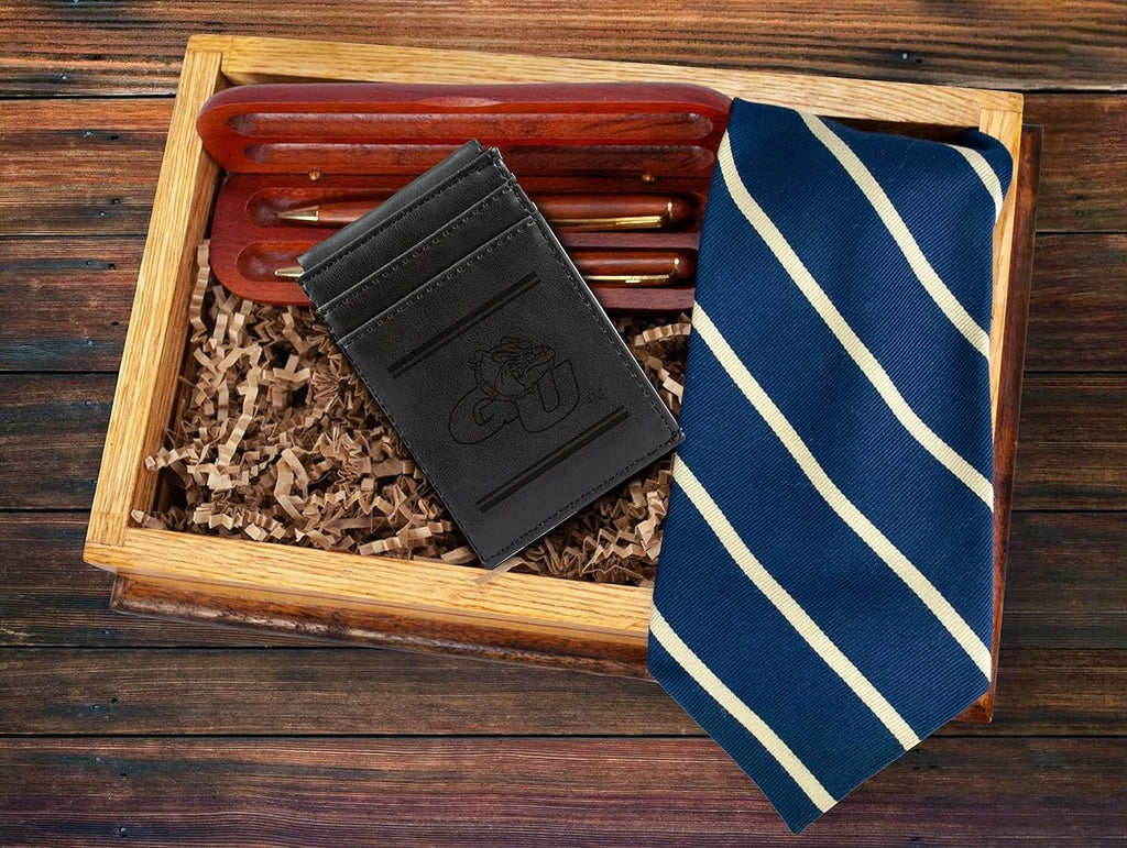 Gonzaga University Bulldogs Premium Black Leather Wallet, Front Pocket Magnetic Money Clip, Laser Engraved, Vegan