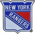 New York Rangers Premium Solid Metal Raised Auto Emblem, Team Color, Shape Cut, Adhesive Backing