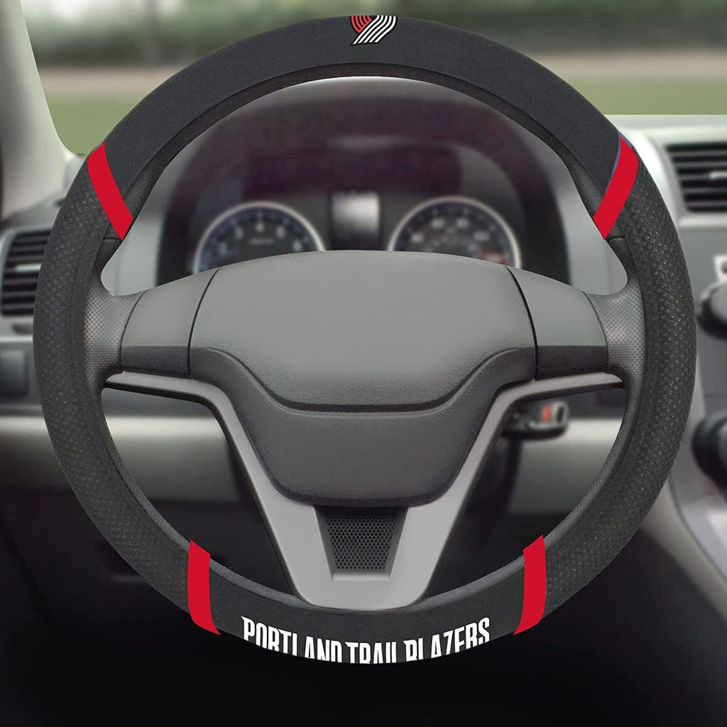 Portland Trail Blazers Steering Wheel Cover Premium Embroidered Black 15 Inch