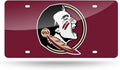 Florida State University Seminoles Laser Cut Tag License Plate, Mirrored Acrylic Inlaid, Red, 12x6 Inch